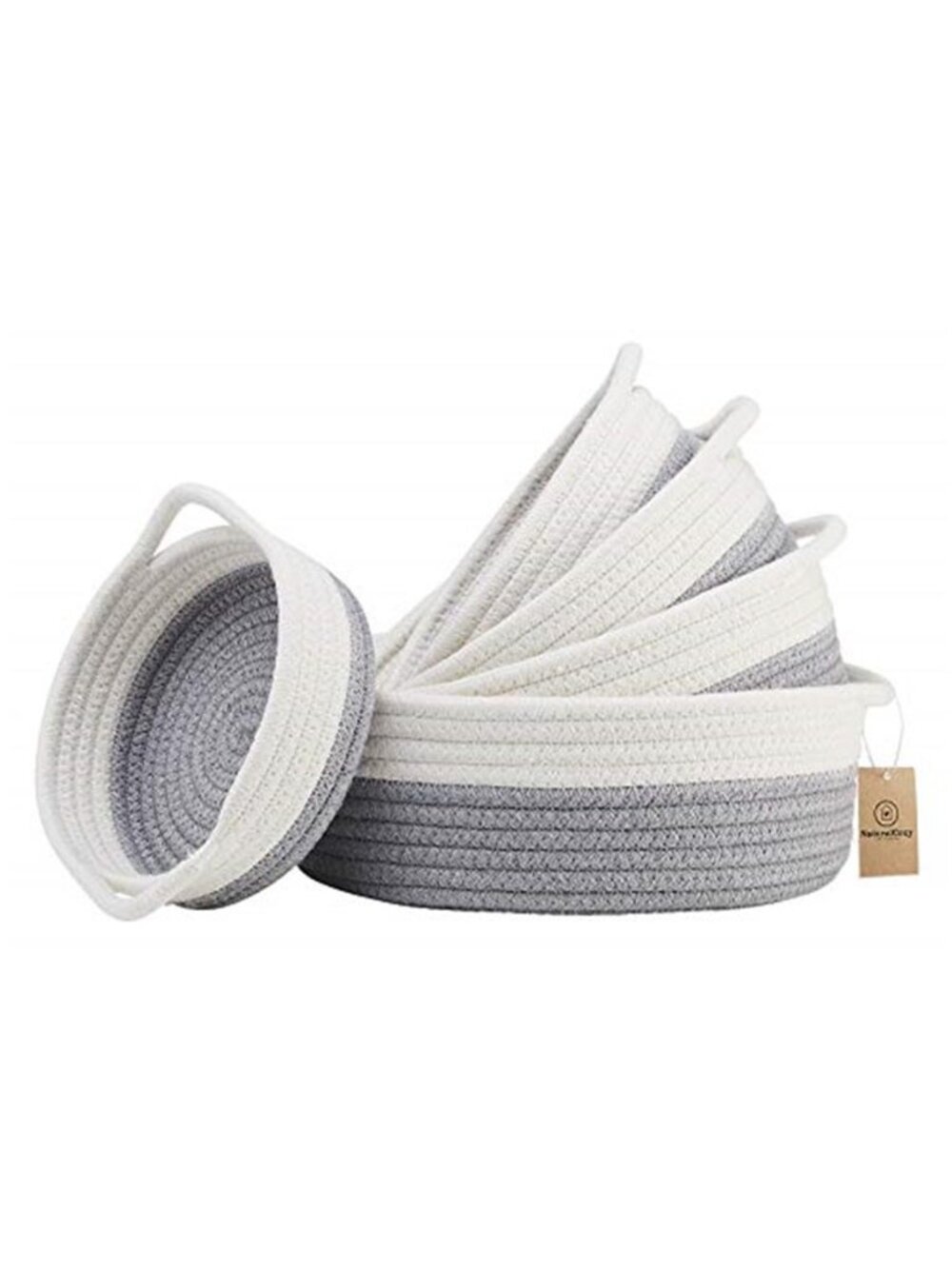 New 5-Piece Round Woven Cotton Rope Storage Baskets for Organizing, Small Shallo
